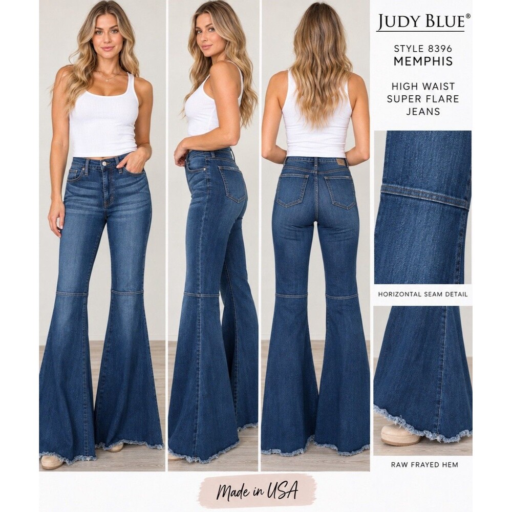 Judy Blue Memphis High Waist Super Flare Bell Bottom Jeans Size 3 Raw Hem USA